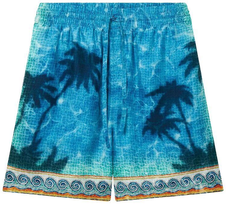 Casablanca Caustics Emblem Silk Shorts Turquoise