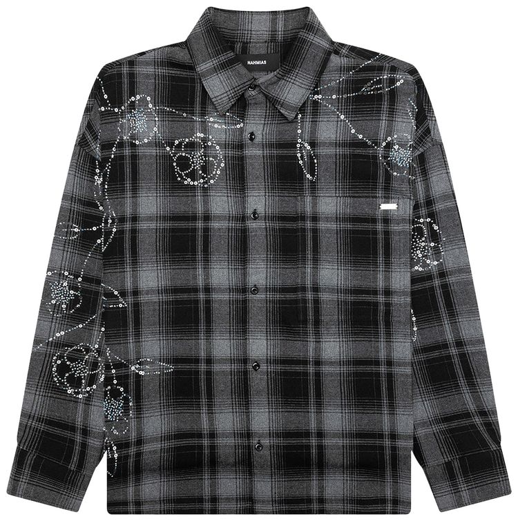 Nahmias Plaid Beaded Oversized Shirt Black Rayon