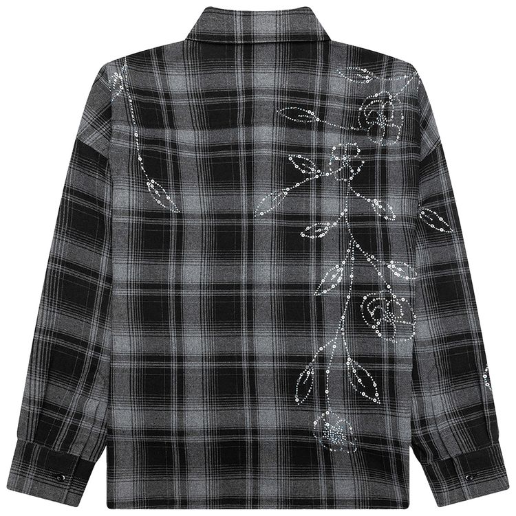 Nahmias Plaid Beaded Oversized Shirt Black Rayon