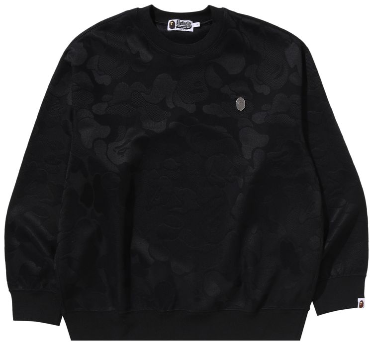 BAPE Solid Camo Jacquard One Point Relax Fit Crewneck Sweatshirt Black