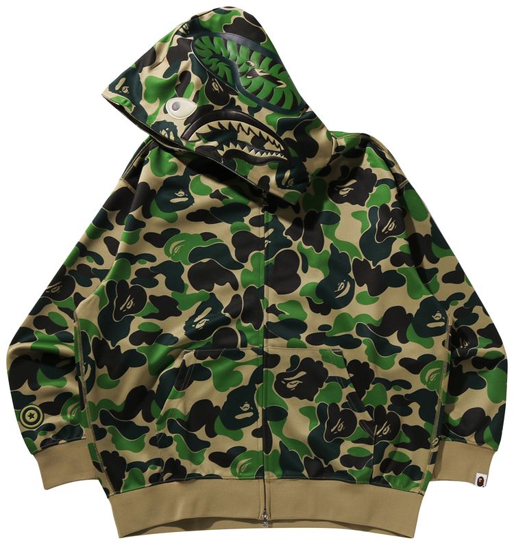 BAPE ABC Camo Rayon Relaxed Fit Shark Full Zip Hoodie Green