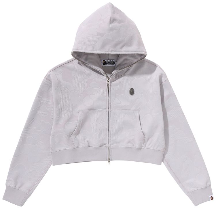 BAPE Solid Camo Jacquard One Point Cropped Zip Hoodie Grey