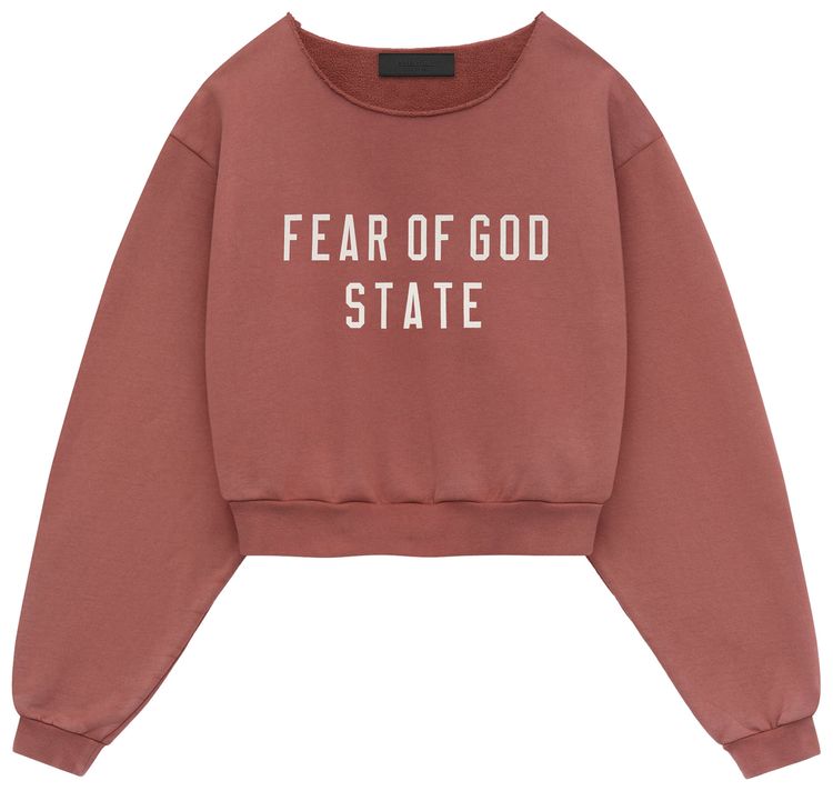 Fear of God Essentials Heavy Fleece Raw Cropped Crewneck Crimson