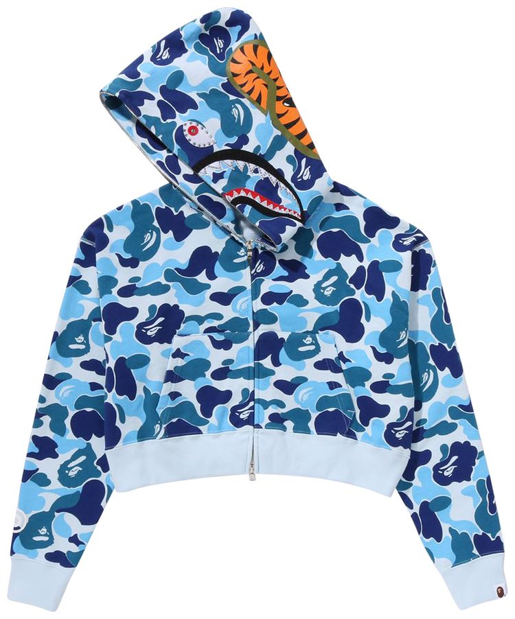 BAPE ABC Camo Crystal Stone Shark Cropped Full Zip Hoodie Blue