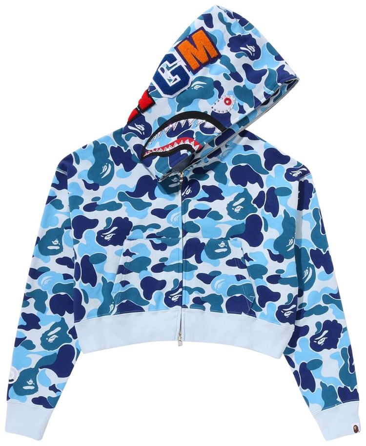 BAPE ABC Camo Crystal Stone Shark Cropped Full Zip Hoodie Blue
