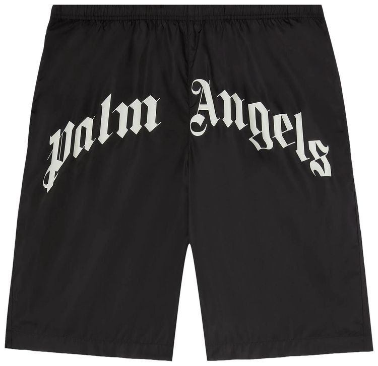 Palm Angels Curved Logo Swimshorts BlackOff White