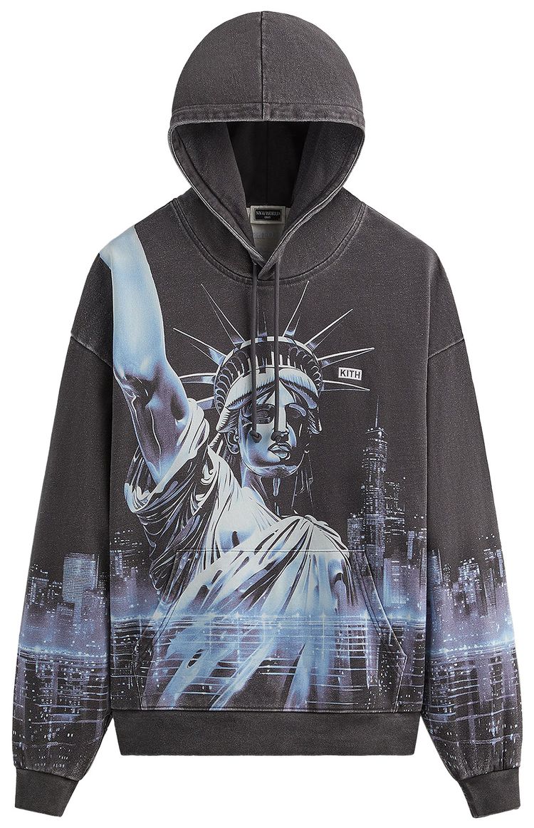 Kith NY to the World Neon Liberty Vintage Nelson Hoodie Black