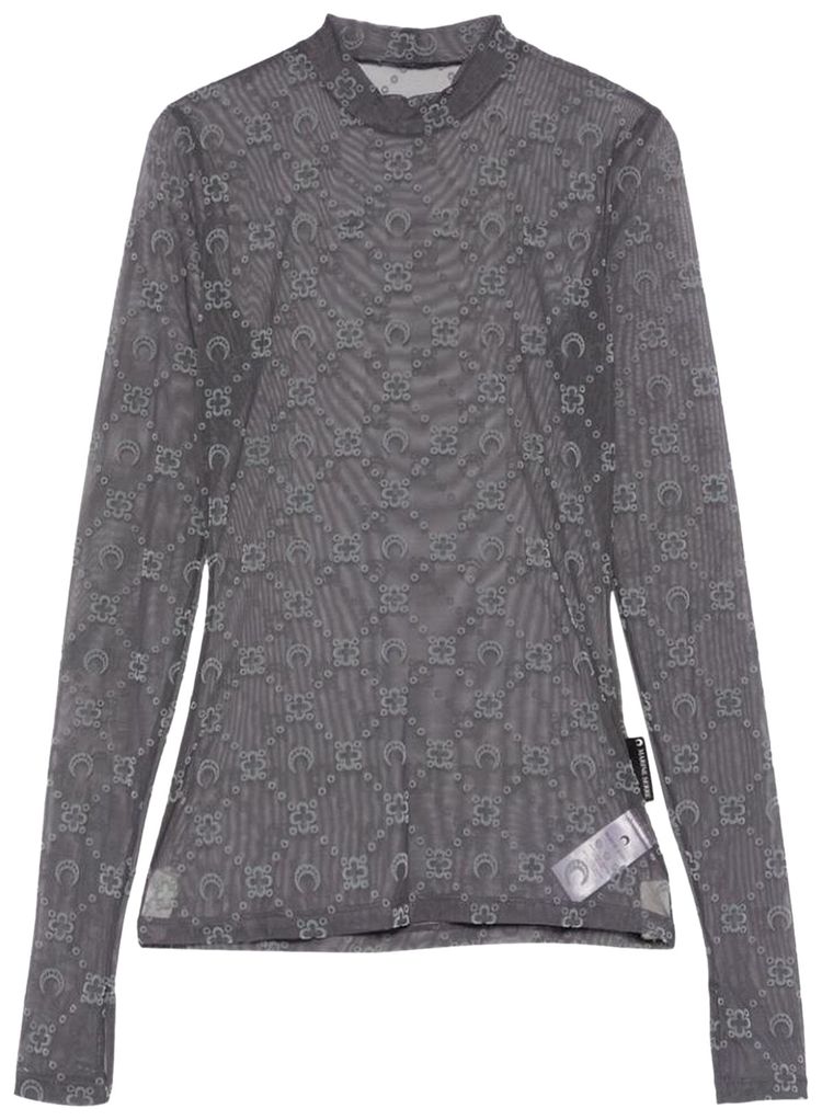 Marine Serre Recycled Mesh Flock Short Sleeve Highneck Top Stone Grey