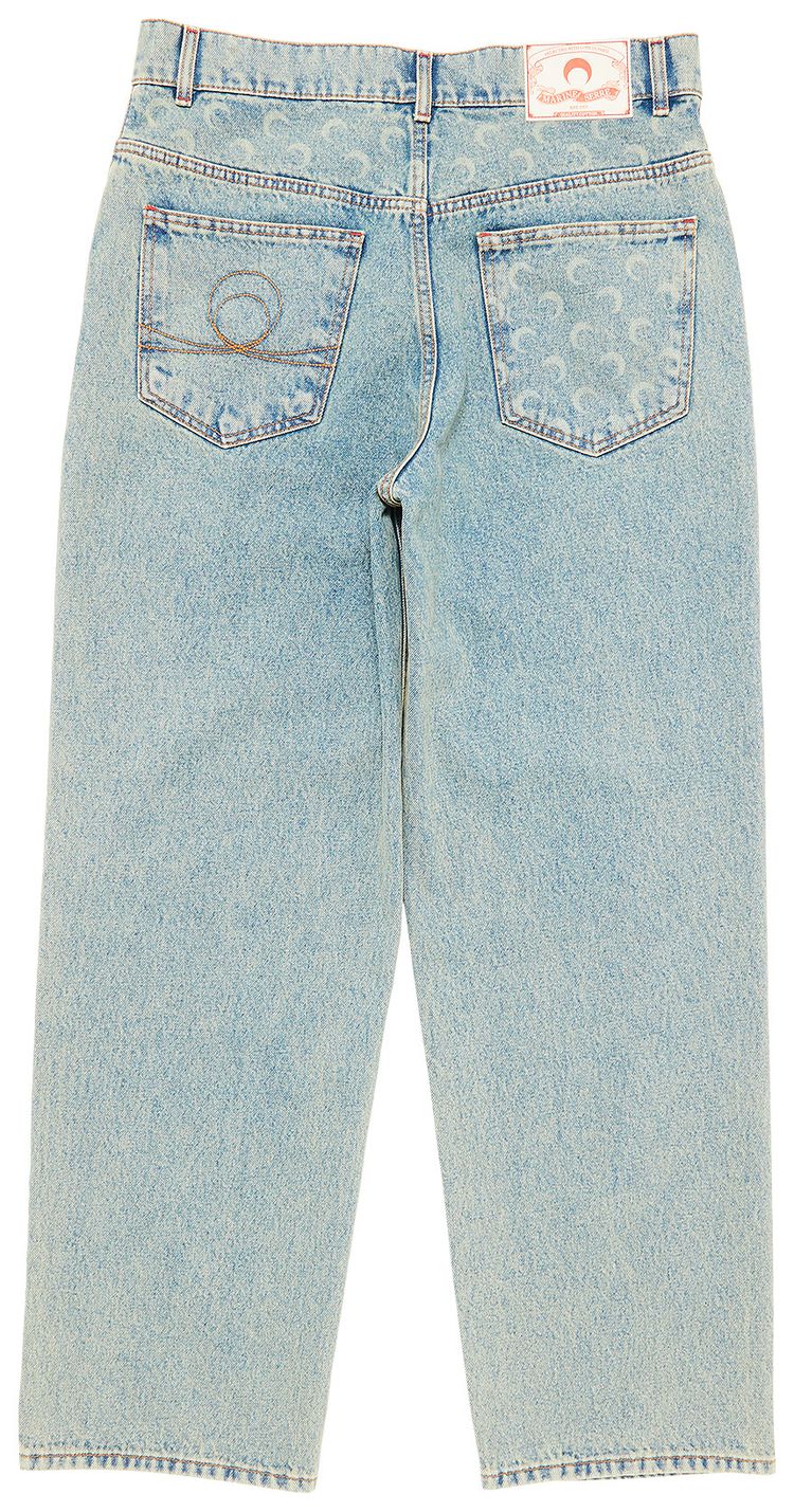 Marine Serre Moon Laser Denim Baggy Jeans Light Beige