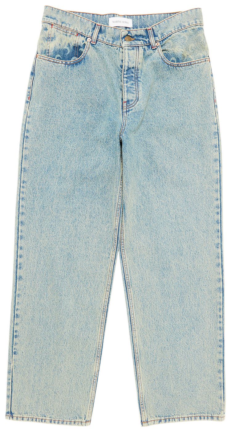 Marine Serre Moon Laser Denim Baggy Jeans Light Beige