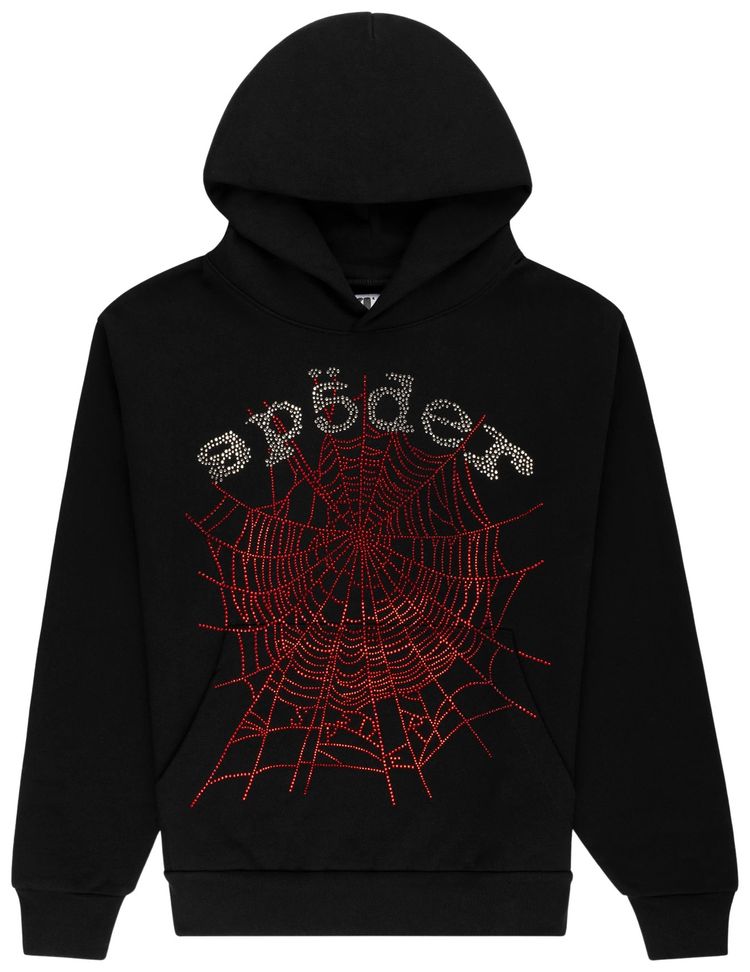 Sp5der Rhinestone OG Web V2 Hoodie Black