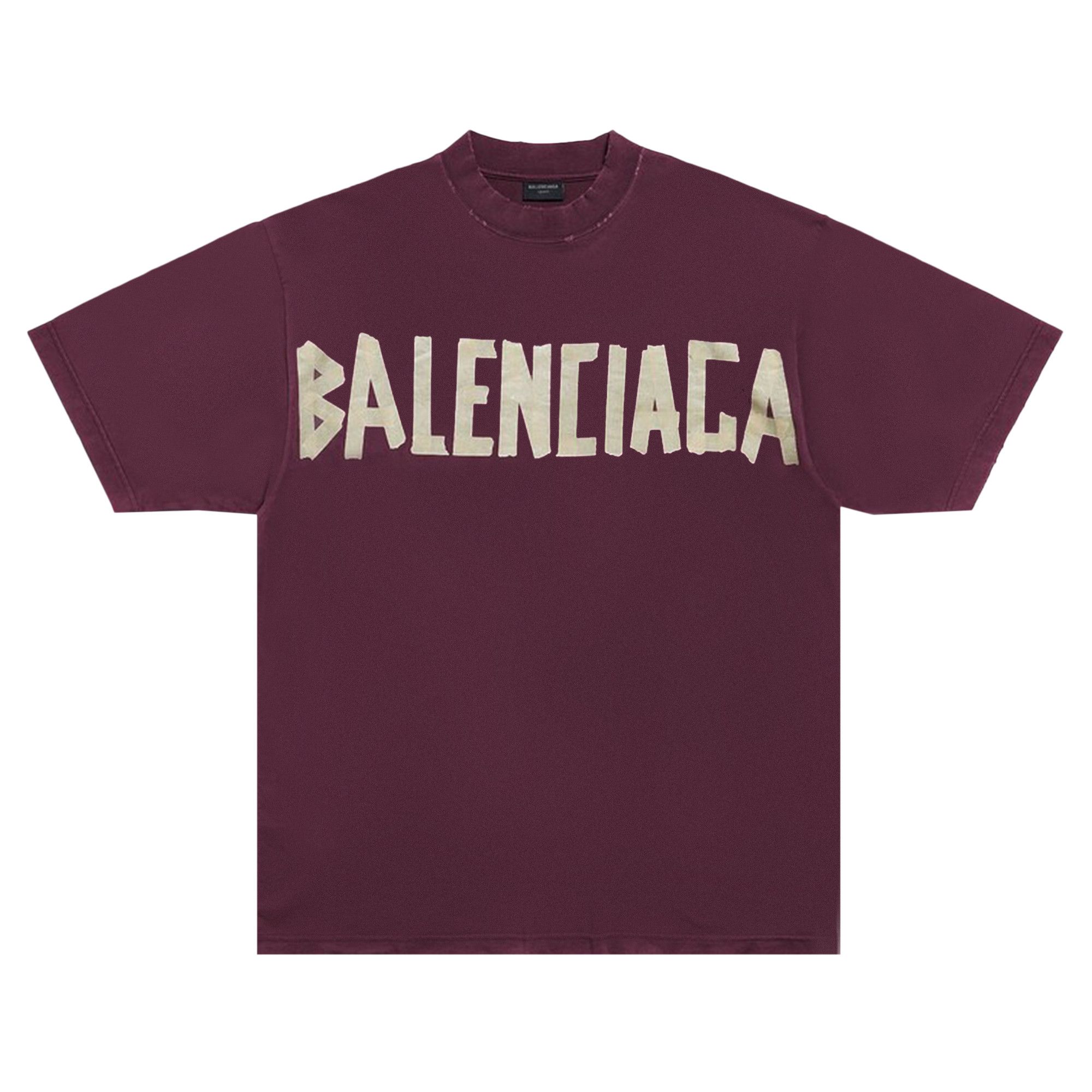 BALENCIAGA｜ (739784 TOVA9 2942) Men's Taped Balenciaga Back T-shirt Medium Fit in Grey Blue
