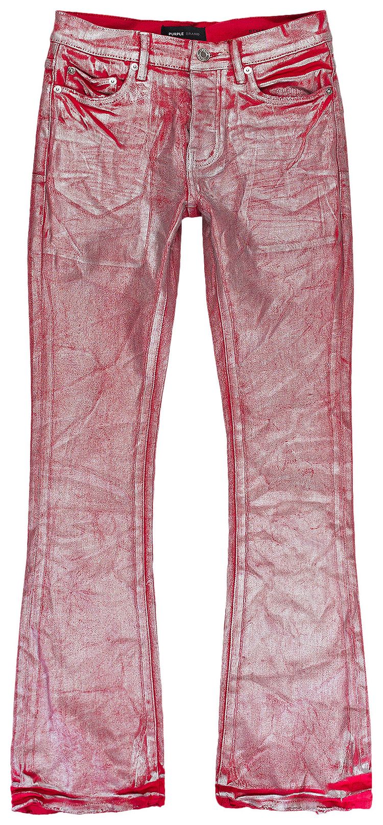 PURPLE BRAND Silver Foil Flare Jeans Red