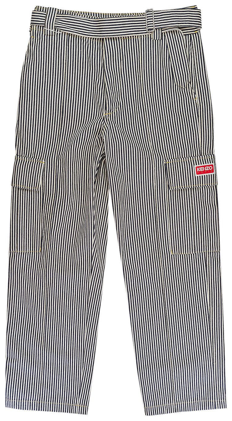 Kenzo Striped Straight Cut Genderless Cargo Jeans Rinse Blue Denim