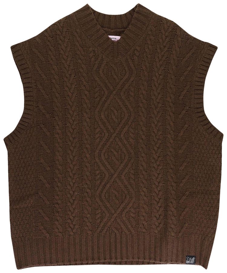 Martine Rose Knitted Boiled Cable V Neck Vest Brown