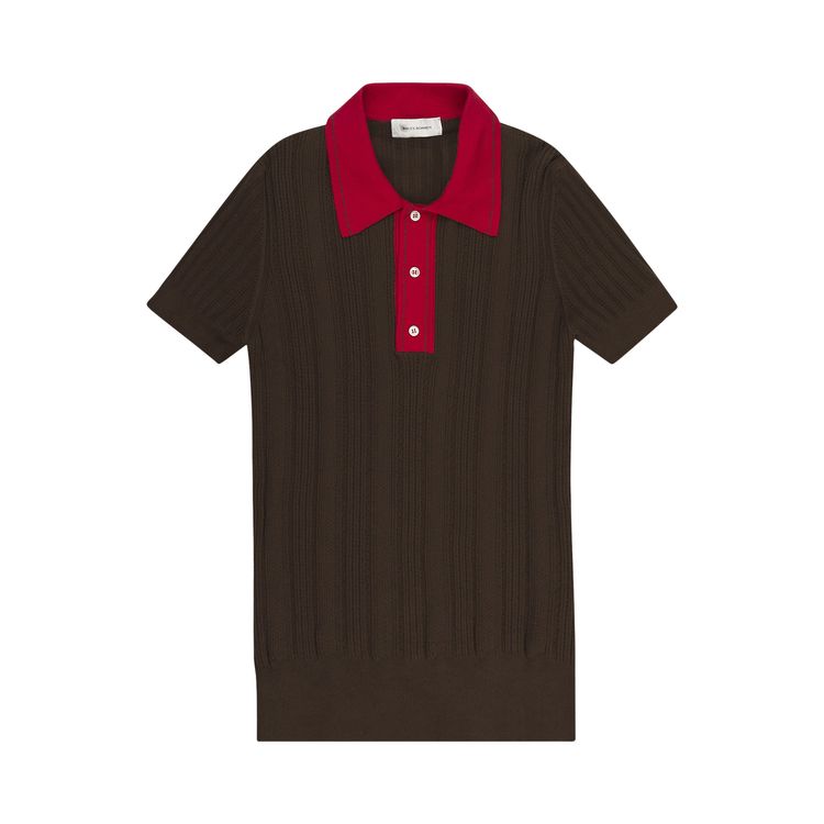 Wales Bonner Textured Knit Polo BrownRed