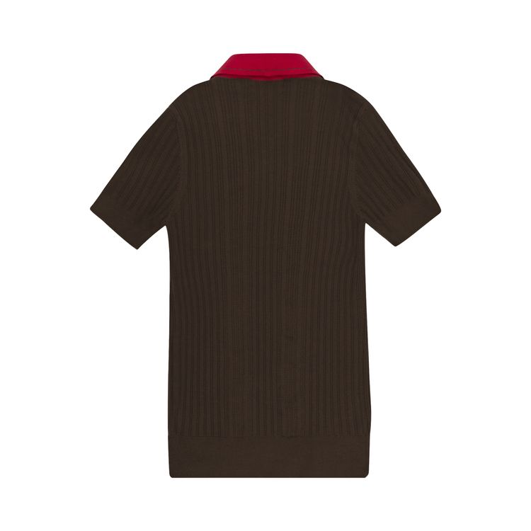 Wales Bonner Textured Knit Polo BrownRed