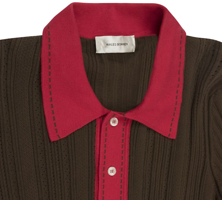 Wales Bonner Textured Knit Polo BrownRed