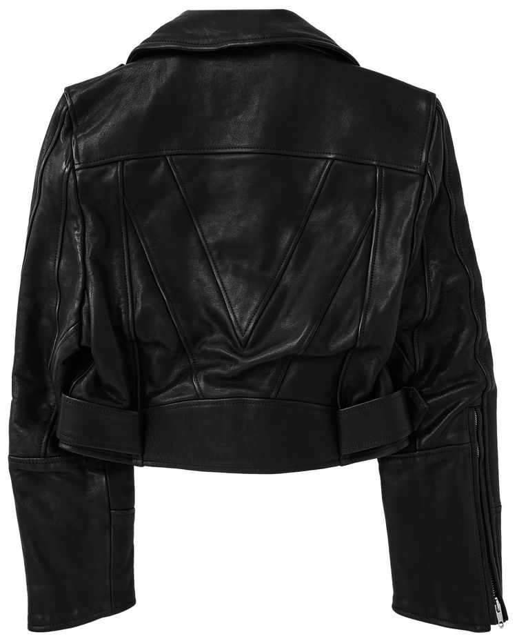 Vetements Cropped Leather Biker Jacket Black