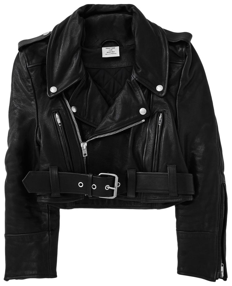 Vetements Cropped Leather Biker Jacket Black