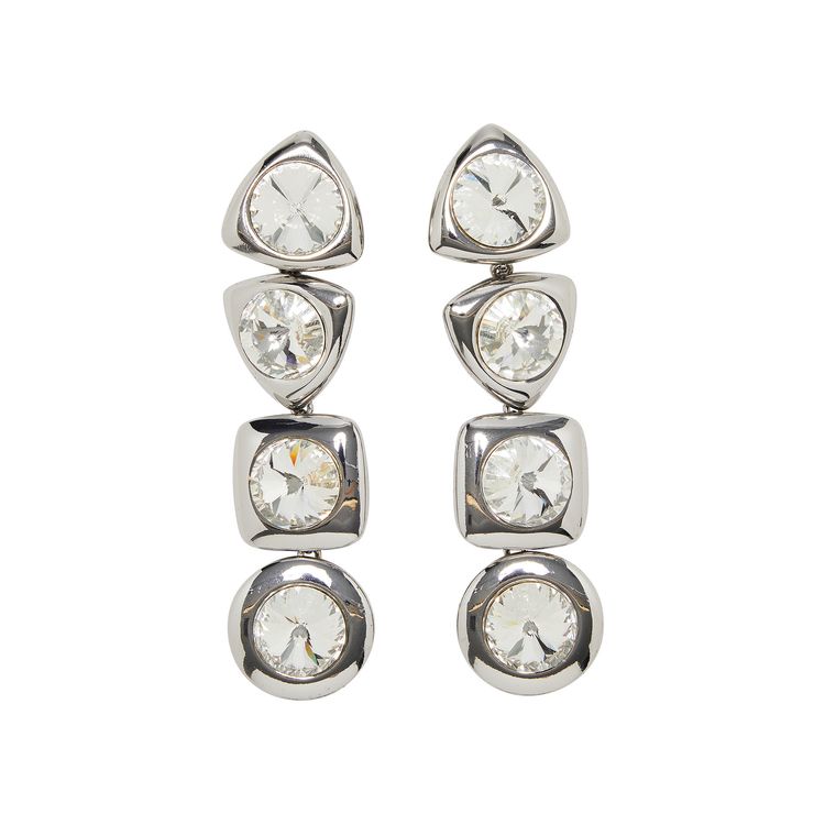 AREA Baguette Crystal Drop Earrings Silver