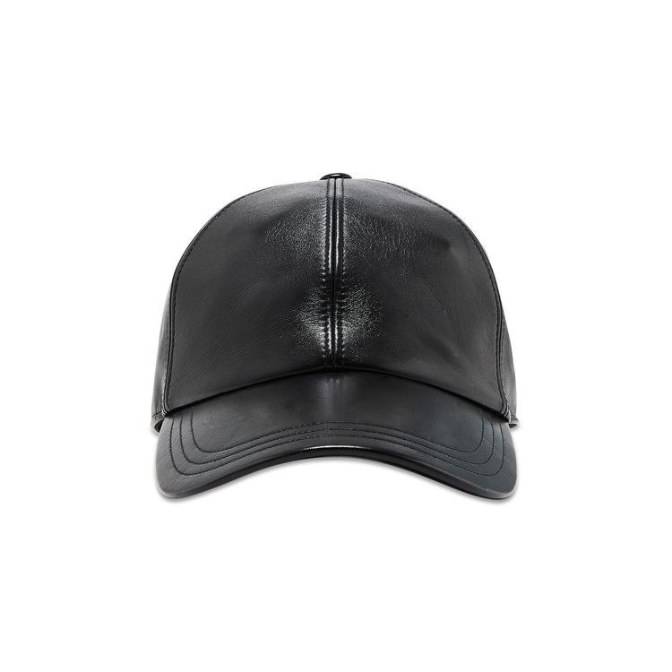 Prada Nappa Leather Logo Baseball Cap Black