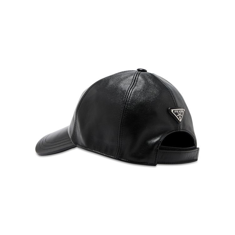 Prada Nappa Leather Logo Baseball Cap Black