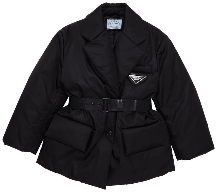 Prada 2021 Re Nylon Puffer Jacket With Belt Black