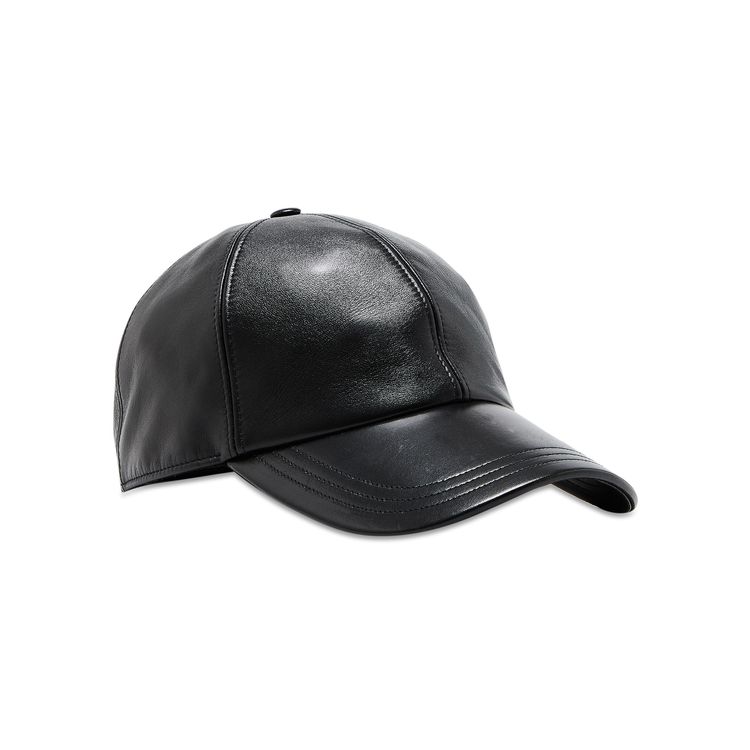 Prada Nappa Leather Logo Baseball Cap Black