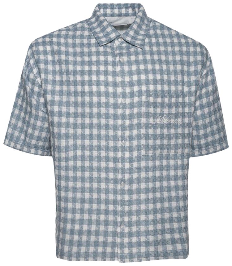 Nahmias Plaid Cropped Short Sleeve Shirt Steel Blue