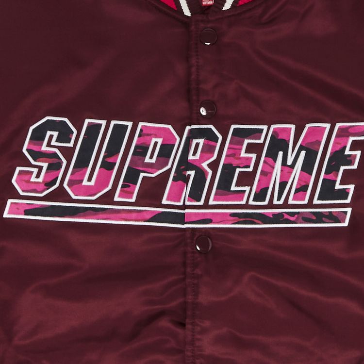 Supreme x Mitchell  Ness Camo Logo Varsity Jacket Burgundy