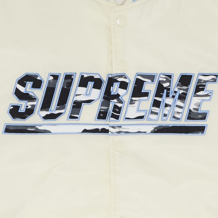 Supreme x Mitchell  Ness Camo Logo Varsity Jacket White