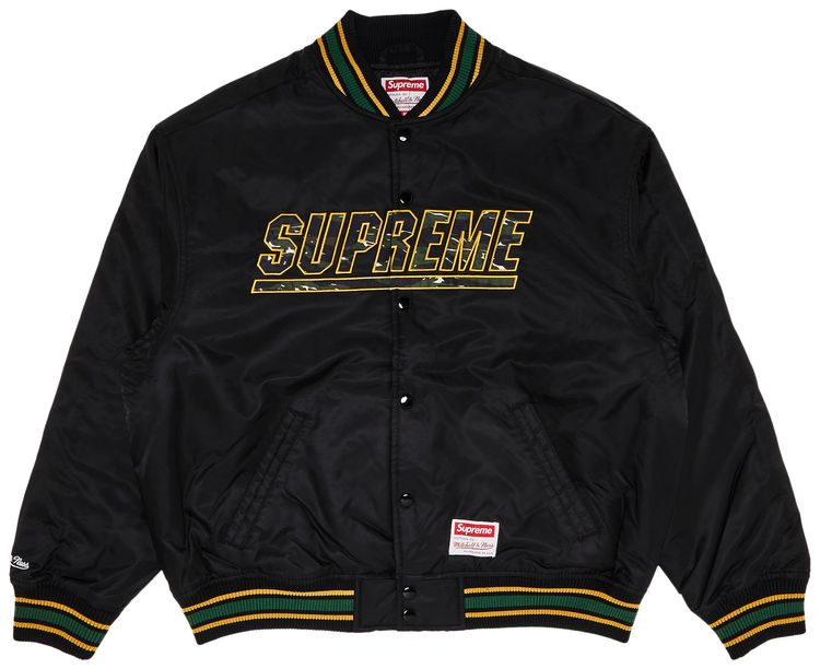 Supreme x Mitchell  Ness Camo Logo Varsity Jacket Black