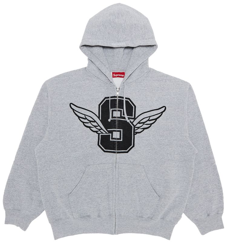 Supreme Wings Zip Up Hooded Sweatshirt Heather Grey