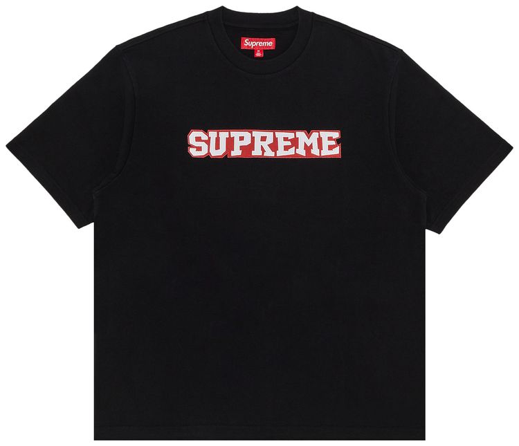 Supreme Satin Applique Short Sleeve Top Black