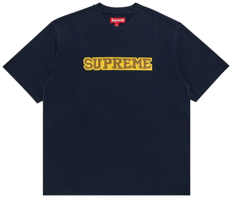 Supreme Satin Applique Short Sleeve Top Navy