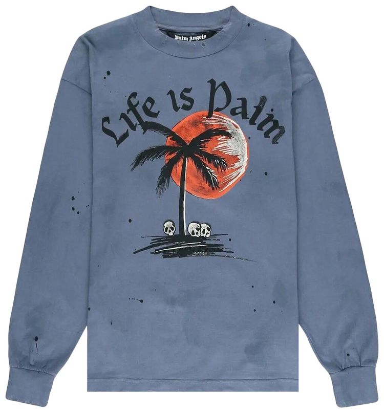 Palm Angels Sunset Palm Classic Long Sleeve Tee Indigo