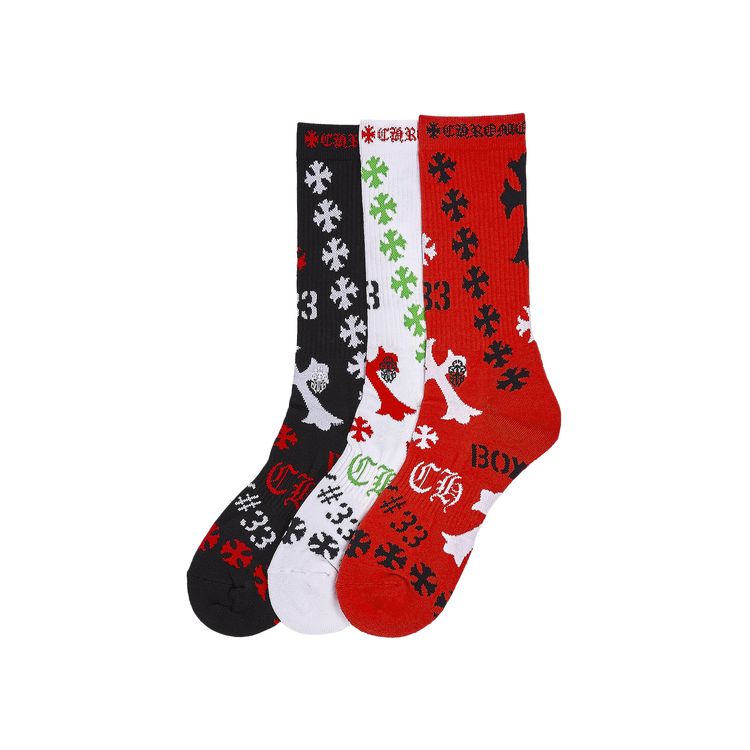 Chrome Hearts Stencil Logo Sock 3 Pack Multicolor