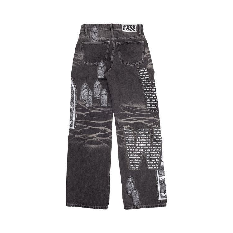 Who Decides War Motif Patched Denim Vintage Grey
