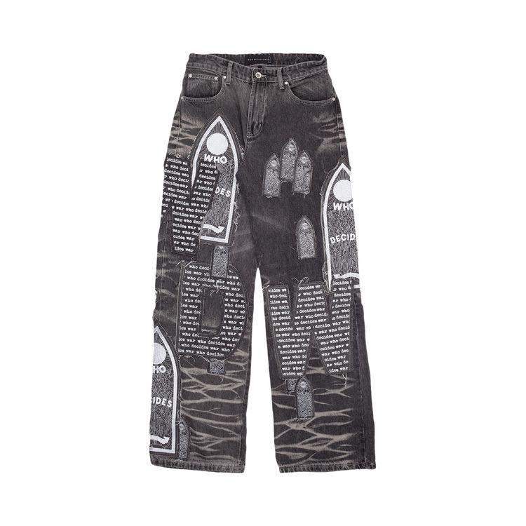 Who Decides War Motif Patched Denim Vintage Grey
