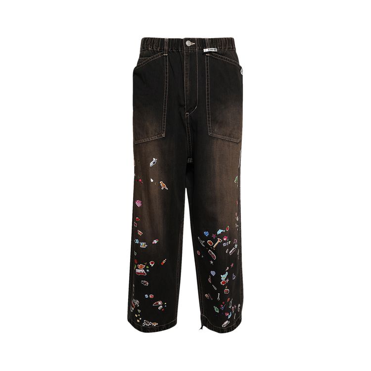 Maison Mihara Yasuhiro Sticker Prints Denim Baker Pants Black