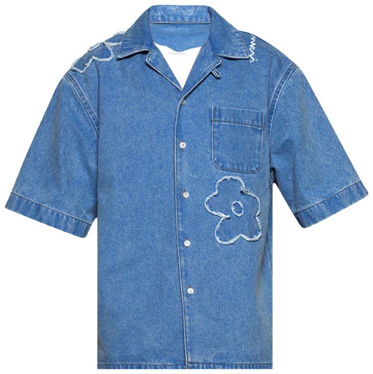 Marni Floral Detailed Short Sleeved Buttoned Shirt Cobalt