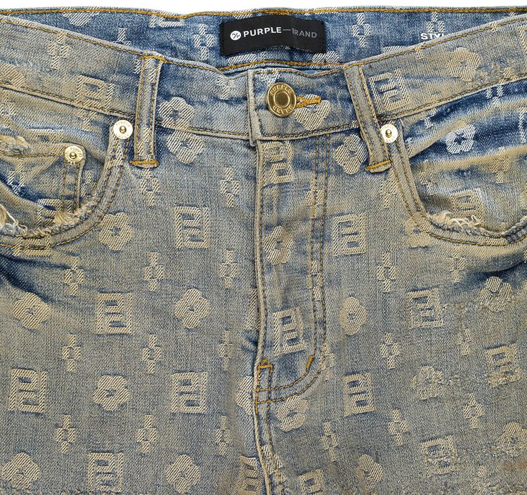 PURPLE BRAND Monogram Oil Repair Skinny Jeans Indigo