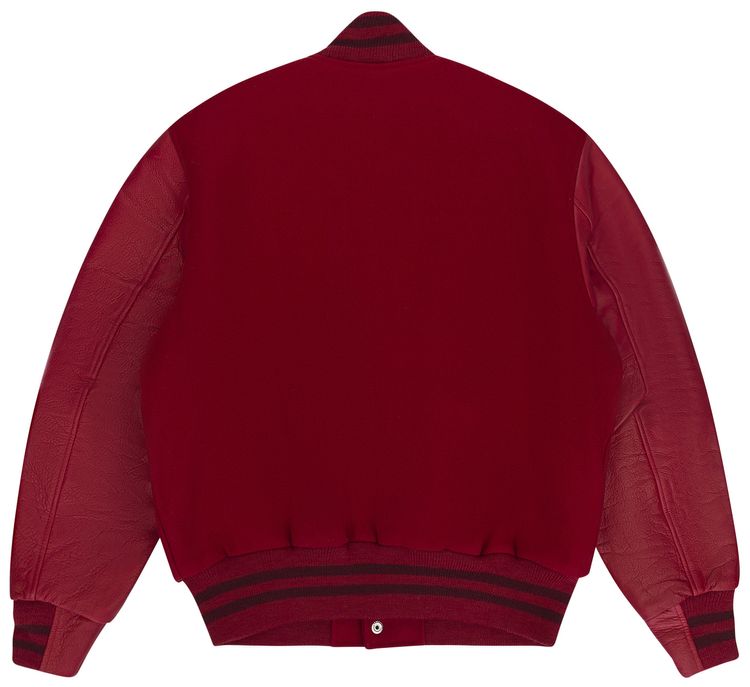 PURPLE BRAND Varsity Logo Melton Bomber Jacket Red