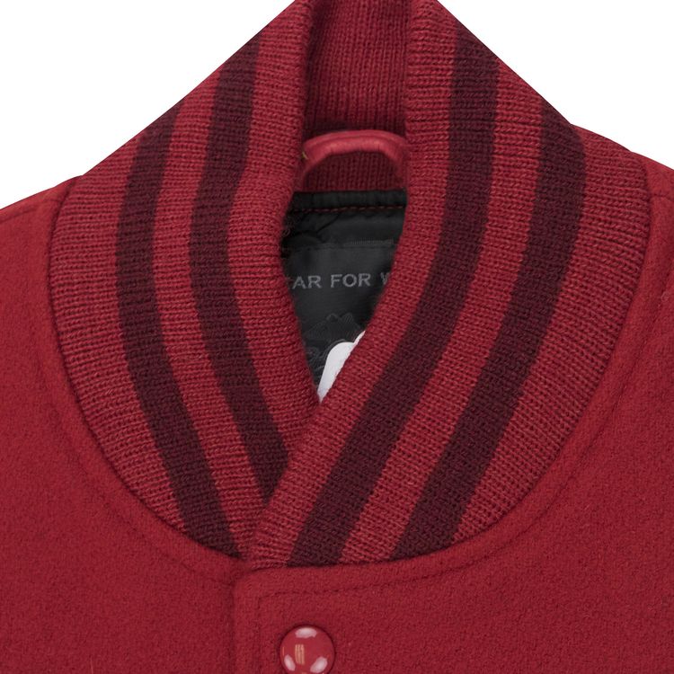 PURPLE BRAND Varsity Logo Melton Bomber Jacket Red