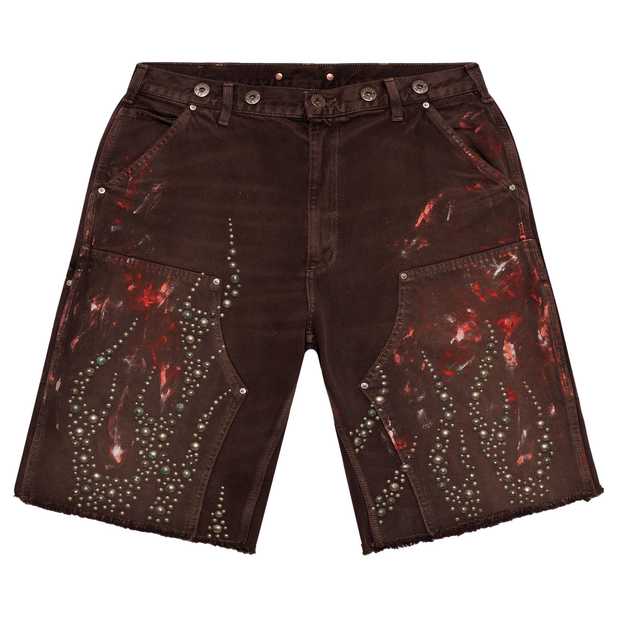 Buy Hellstar Studded Denim Shorts 'Brown' - HSCXSHO03 BROW