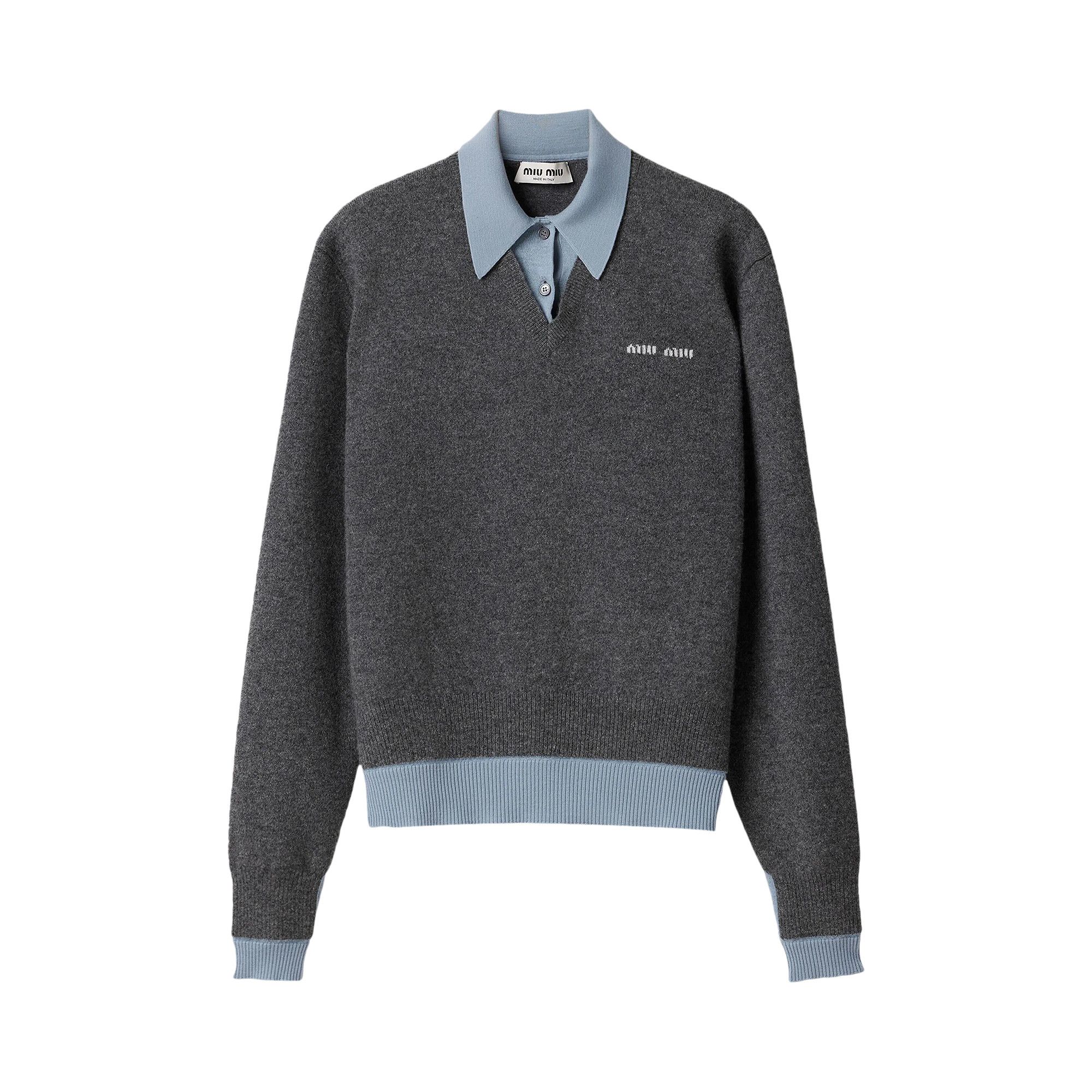Buy Miu Miu Cashmere Wool Polo 'Grey/Blue' - MMLA61 16ON F0JQG | GOAT