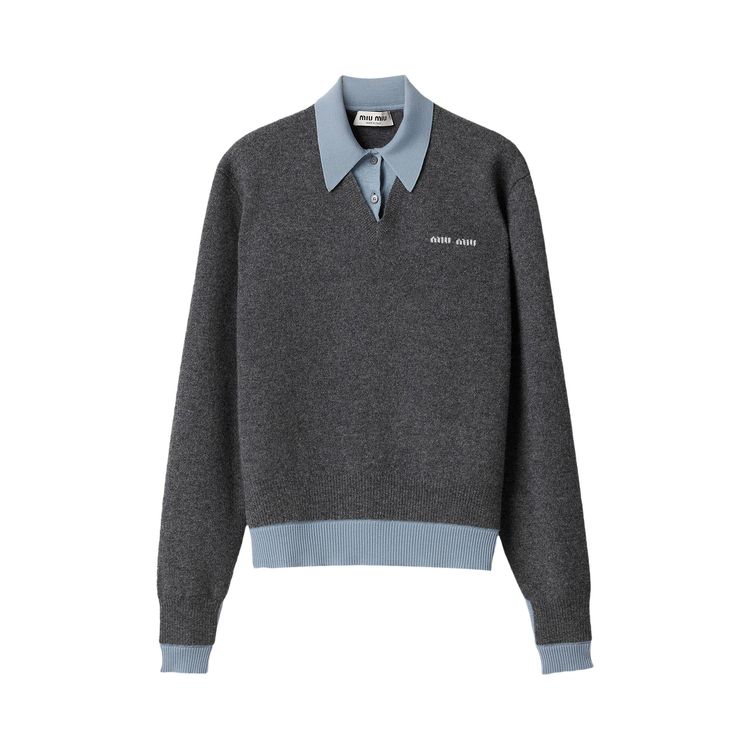 Miu Miu Cashmere Wool Polo GreyBlue