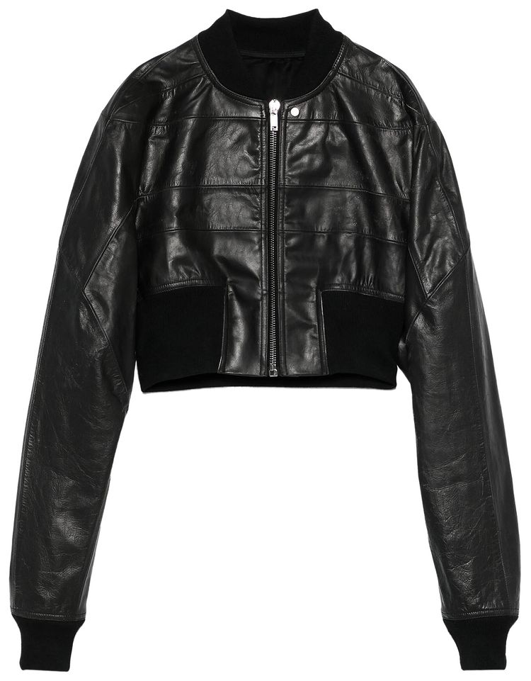 Rick Owens Cropped Leather Girdered Bomber Jacket Black