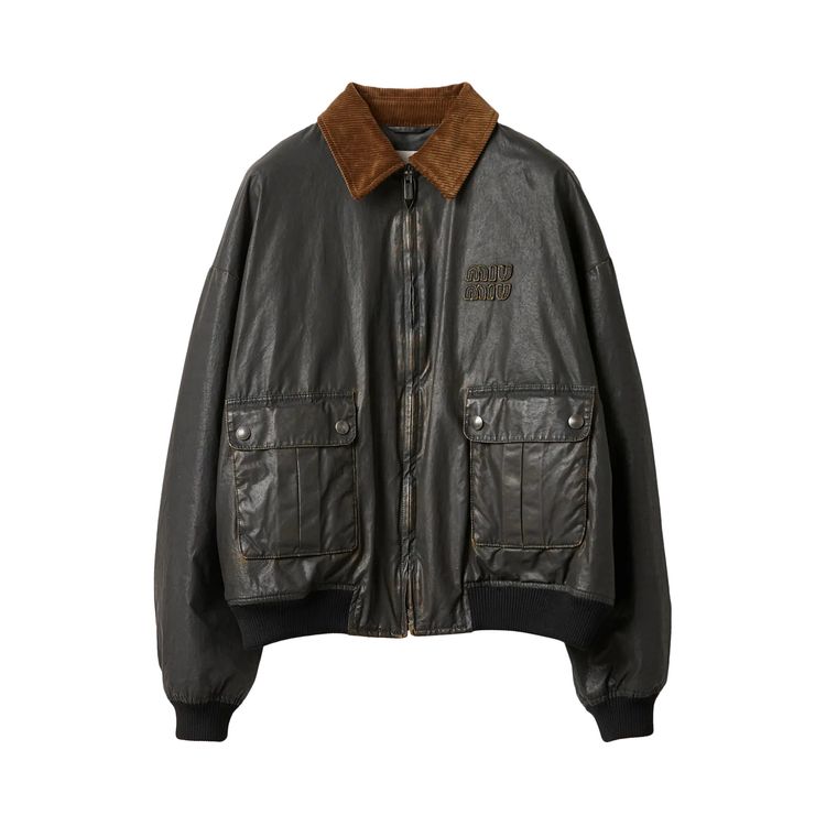 Miu Miu Resin Finished Bomber Jacket Black